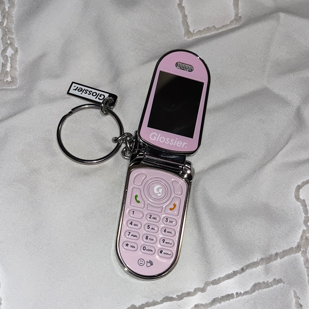 Glossier flip phone keychain